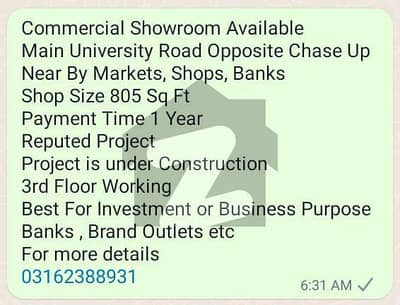 Commercial Showroom Available On Main University Road
