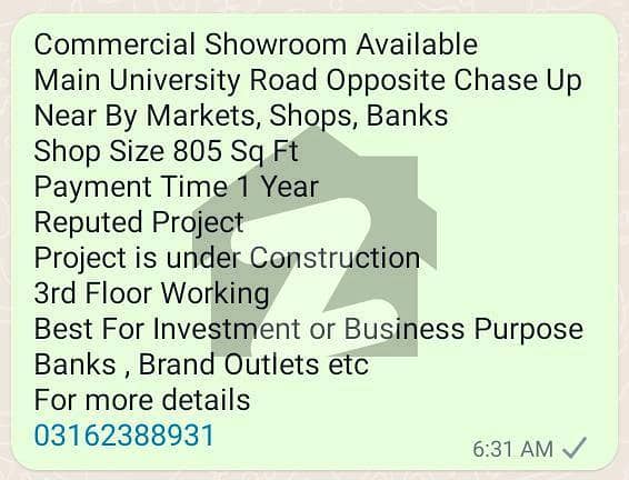 Commercial Showroom Available On Main University Road