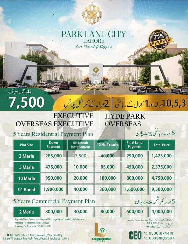 پارک لین سٹی لاہور - جڑانوالا روڈ,لاہور میں 3 مرلہ پلاٹ فائل 14.25 لاکھ میں برائے فروخت۔