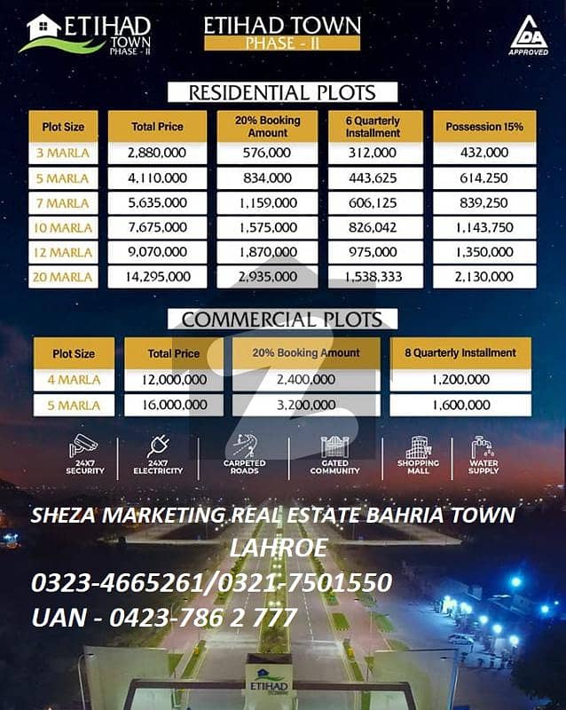 3marla Etihad Town Phase 2 New Deal Plots Booking Available on instalment