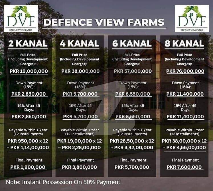4 Kanal Plot Available For Sale Oppsite Phase 7 1 Year Instament Plan in Defence View Farms