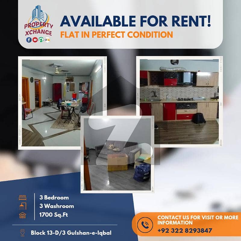 A WELL RENOVATED APARTMENT FOR RENT AT IDEAL LOCATION IN GULSHAN-E-IQBAL