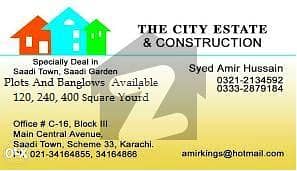 120, 240, 400 Sq Yd Plots Sell Purchase in Saadi Town And Saadi Garden