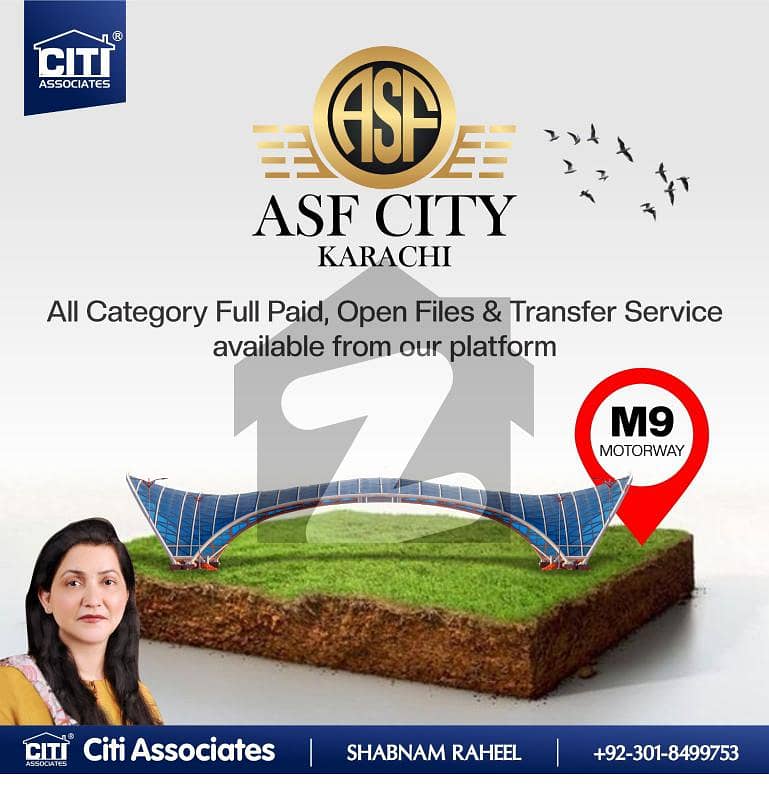 Asf city karachi m9 super high way project leased safe secure investment 250sqrd plot just at 12 lack with transfer