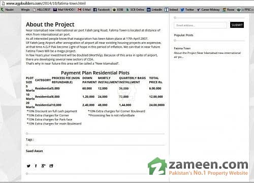 10 Marla Plot In Fatima Town Phase 2 - Near To New Airport Islamabad 10 Marla Plot In Fatima Town Phase 2 - Near To New Airport Islamabad