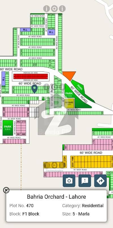 5 Marla Open Form Plot in F1 Block Bahria Orchard Lahore.