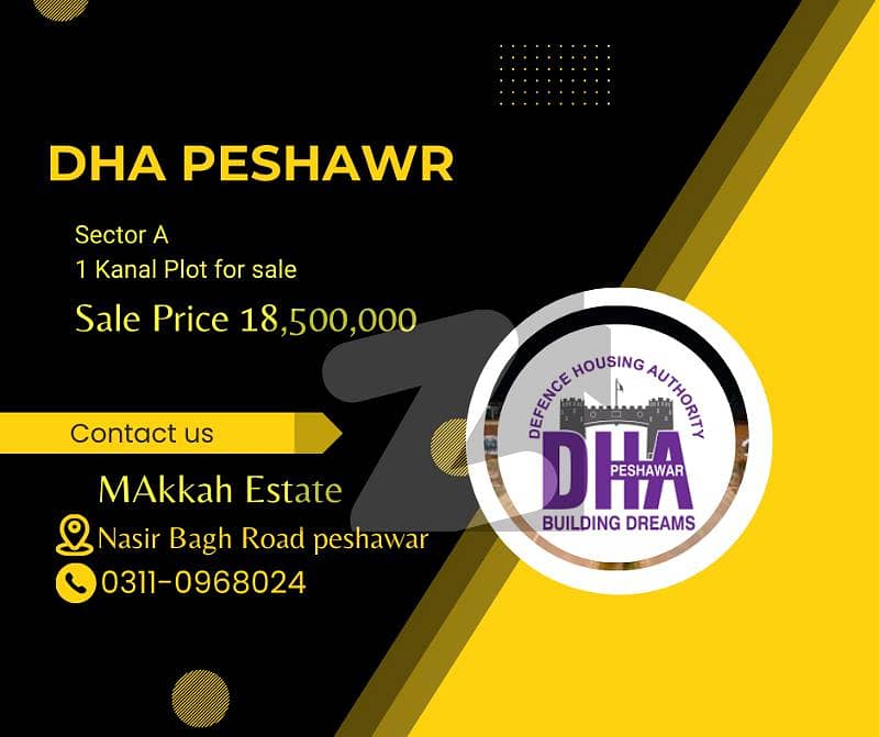 1 Kanal Residential Plot for sale in Sector A, DHA Peshawar. DHA Phase 1 Sector A, DHA Phase 1