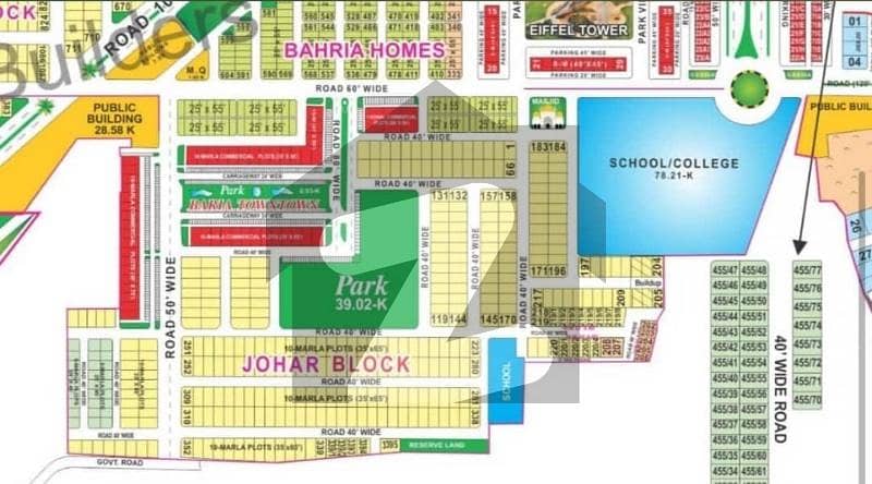 10 Marla Commercial Plot For Sale in Johar Block Facing Eiffel Tower Bahira Town Lahore