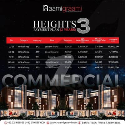 1 Bedroom Flat Available For Sale in NaamiGraami Heights 3 River View Commercial Bahria Town Phase 7 Rawalpindi
