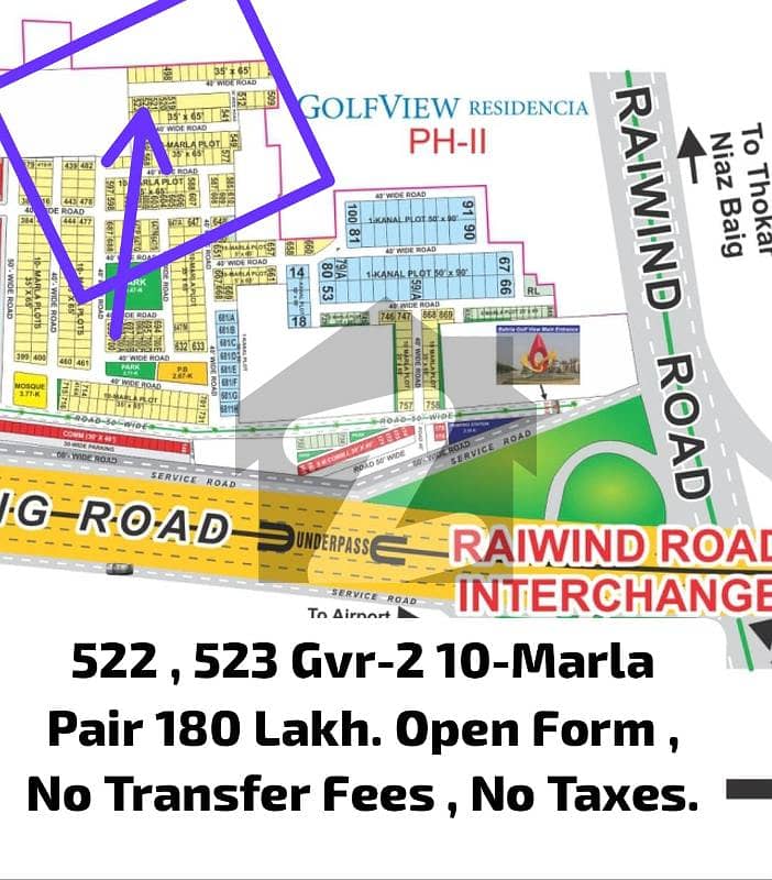 Ten Marla Pair Plots are Available in Golf View Residencia Phase 2 , Tauheed Block , Ghaznivi Extension, Quaid , Rafi , Rafi Extension, Overseas-A Block Bahria Town Lahore