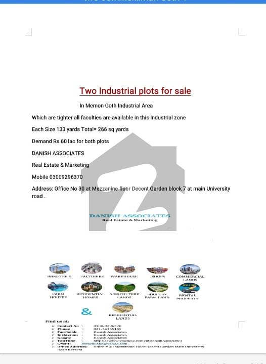 TWO INDUSTRIAL PLOT AVAILABLE FOR SALE TWO INDUSTRIAL PLOT AVAILABLE FOR SALE