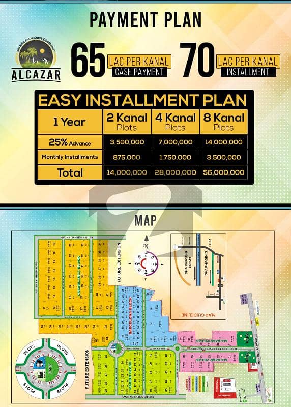 2,4 and 8 kanal farmhouses plot for sale on 1 year instalment plan, main bedian road 15 mins from dha phase6