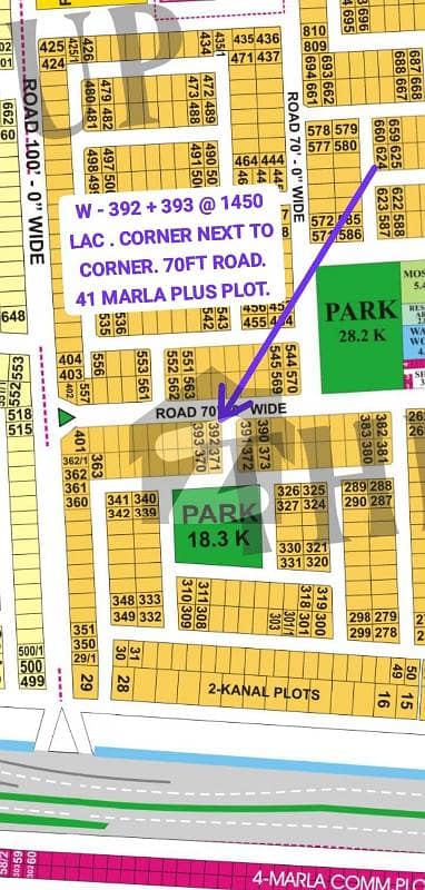 Facing Corner Next To Corner 70 Feet Road Sial Offers . W392 + 393 . Between 2 Parks 41 Marla Plus Top Category Pair Plot For Sale