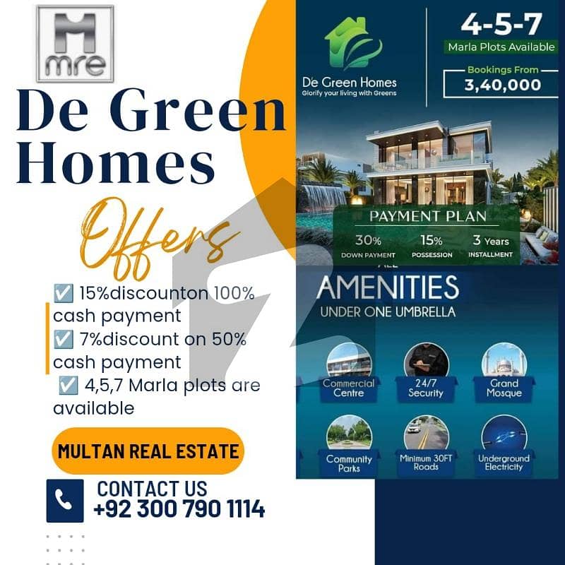 Residential plots are available on Cash as well as on installment in De Green Homes