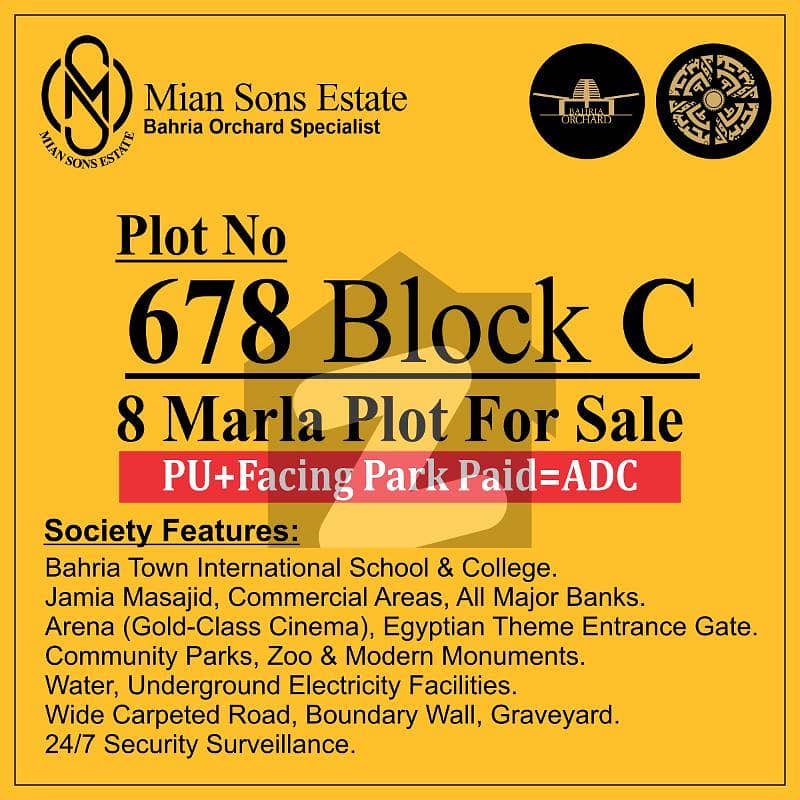 Facing Park 8 Marla Plot For Sale Bahria Orchard