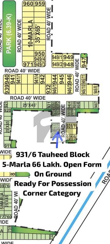 Tauheed Block 931/6 Five Marla Corner Category Residential Plot in Bahria Town Lahore