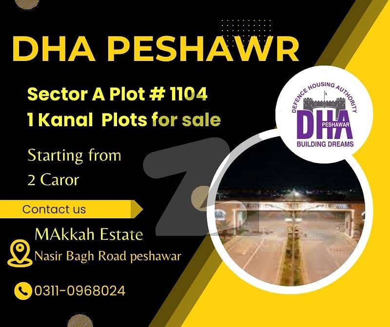 1 Kanal Residential Corner Plot for sale in Sector A, DHA Peshawar.