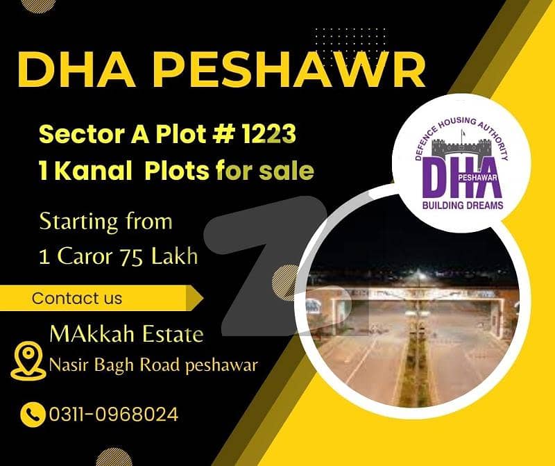 1 Kanal Residential Plot for sale in Sector A, DHA Peshawar.