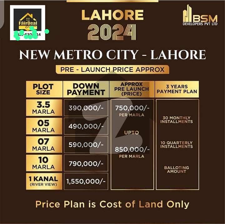 20 Marla plot file Available for New metro city Lahore