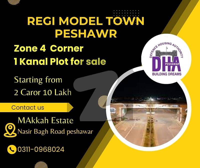 1 Kanal Corner Residential Plot for sale in Regi Model Town Peshawar, Zone 4.