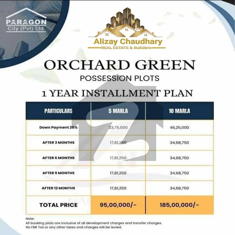 5 marla plot for sale on easy installments in paragon city lahore