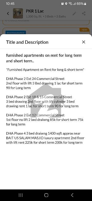 furnished apartments on rent for long term and short term. .