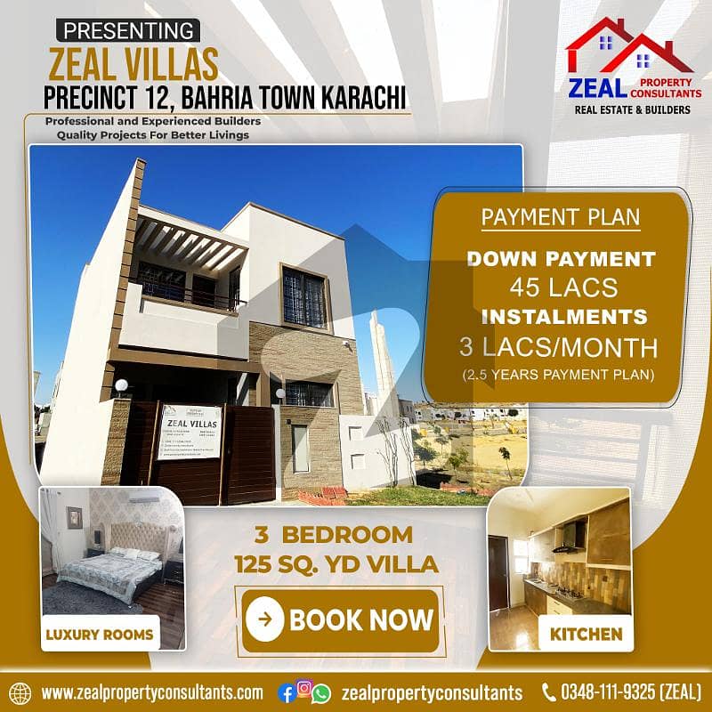 Luxurious Villa | 125 Square Yards, Precinct 12 Ali Block, Bahria Town Karachi | Easy Installment Plan Available