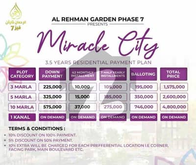 10 Marla Residential Plot File For Sale Miracle City 3.5 Years easy Installments plan possession within 2 years,