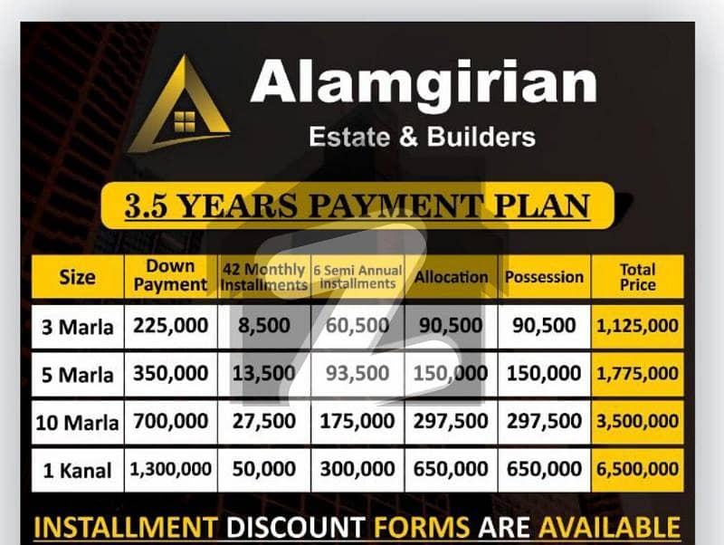 3 Marla installment plot available for sale