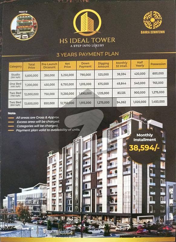 750 SQ. FT APARTMENT FOR SALE IN HS IDEAL TOWER DOWN TOWN COMMERCIAL BAHRIA TOWN, LAHORE