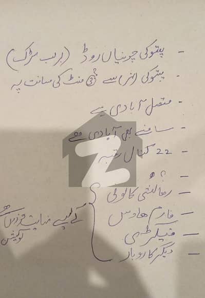 ملتان روڈ پتوکی میں 22 کنال زرعی زمین 4.4 کروڑ میں برائے فروخت۔