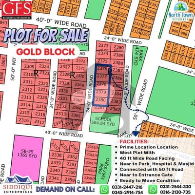 PLOT SALE IN NORTH TOWN RESIDENCY PHASE 1 GOLD BLOCK