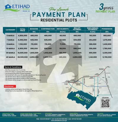 5 Marla Residential Plot On 3 Year Easy Installment Plan Available For Sale In Etihad Town Phase 3