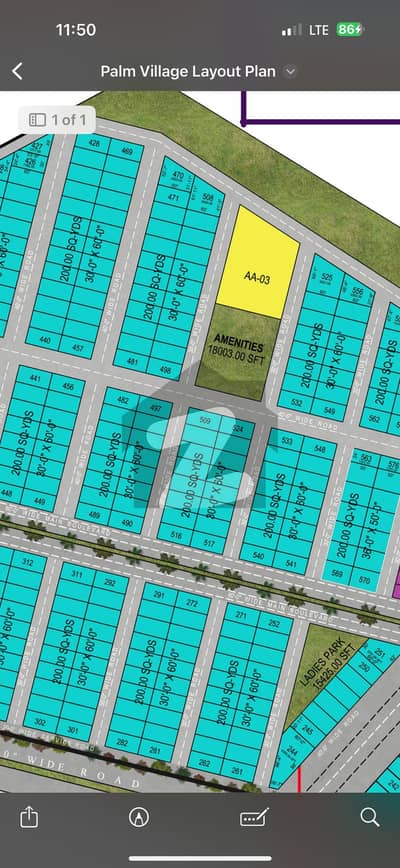 Plot for sale 200 sqyd Palm village second corner near park