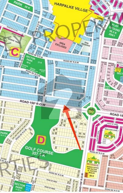 C 33, 1 KANAL PLOT ON 150FT ROAD FACING GOLF COURSE.