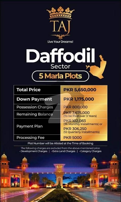 Taj Residencia 5 Marla daffodils block plot on installment