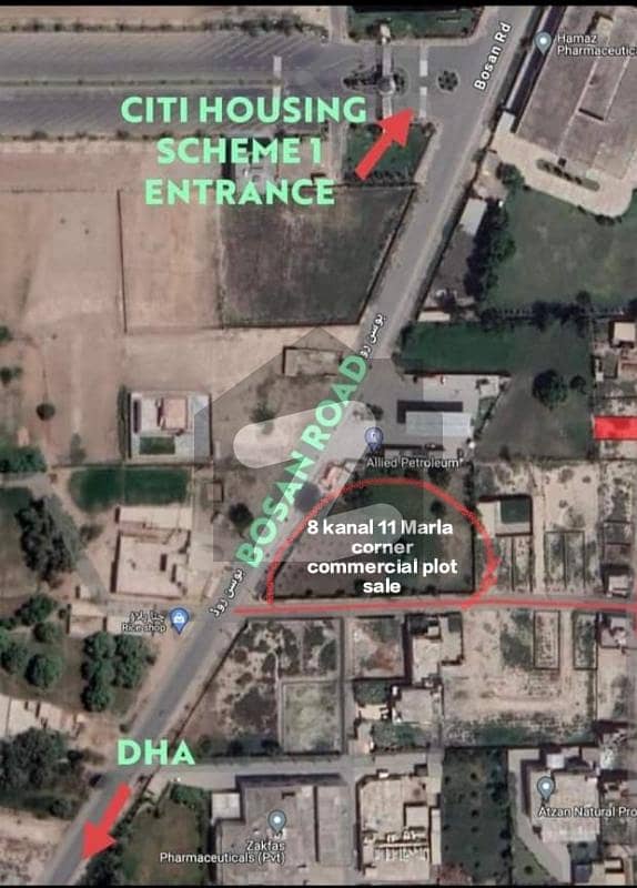 سٹی ہاؤسنگ ملتان میں 8 کنال کمرشل پلاٹ 22.5 کروڑ میں برائے فروخت۔