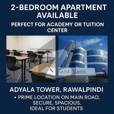 Spacious Two-Bedroom Apartment Available for Rent Ideal for Academies, Tuition Centers, and Professionals in Prime Location with Modern Facilities and Easy Access