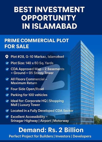 Prime Commercial Plot for Sale in G-10 Markaz, Islamabad