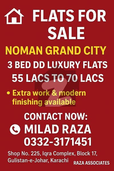 3 Bed DD  side road  west open  Noman Grand City Block 17 Gulistan E Johar laesd Flat 2 Flor  Demand 60 Lacs 3 Bed DD  side road  west open  Noman Grand City Block 17 Gulistan E Johar laesd Flat 2 Flor  Demand 60 Lacs