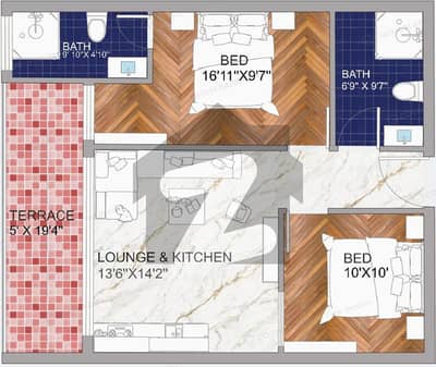 2 Bed Apartment 805 Sq-ft Canal Road Lahore - Monthly Instalment - just Rs 53,000