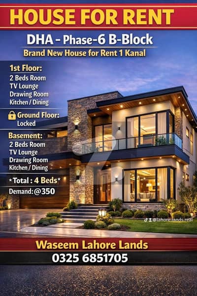 1 kanal band new house ground locked upper portion and full basement available for rent