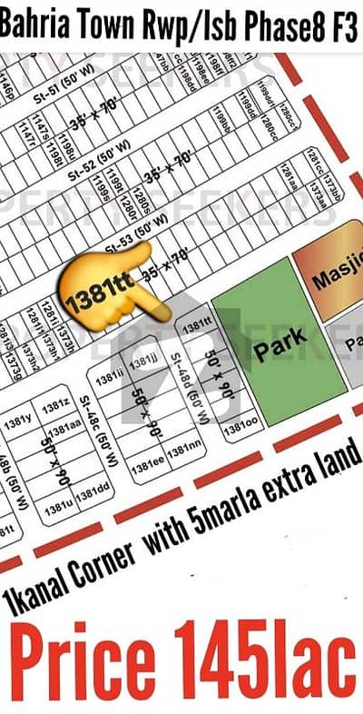 بحریہ ٹاؤن فیز 8 ۔ سیکٹر ایف - 3 بحریہ ٹاؤن فیز 8,بحریہ ٹاؤن راولپنڈی,راولپنڈی میں 1 کنال رہائشی پلاٹ 1.45 کروڑ میں برائے فروخت۔