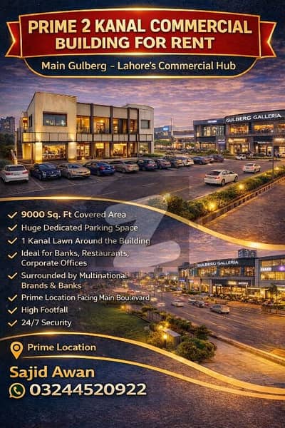 مین بلیوارڈ گلبرگ گلبرگ,لاہور میں 2 کنال عمارت 20.0 لاکھ میں کرایہ پر دستیاب ہے۔