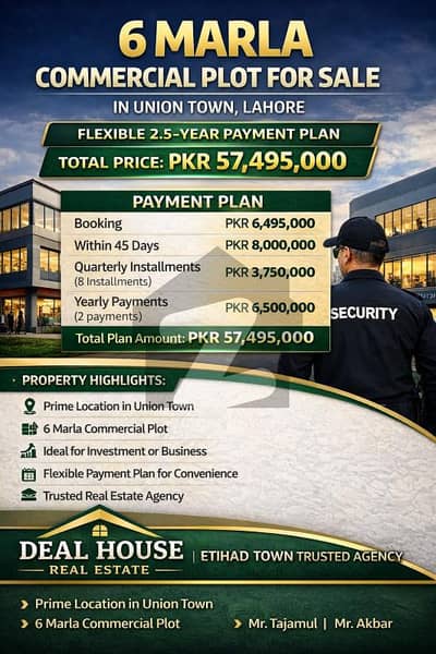 6 Marla Commercial Plot for Sale in Union Town, Lahore Prime Location