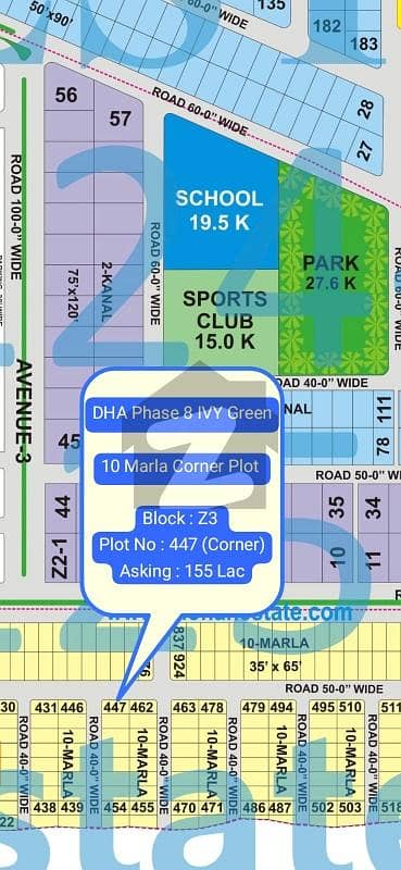 DHA Phase 8, 10 Marla (Corner), Block Z3, Plot No 447