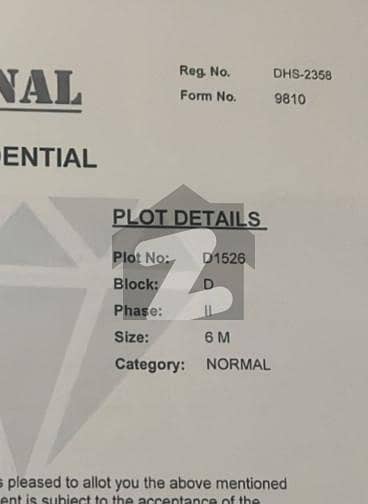 6 marla Plot available for Sale in diamond city phease 2 D block