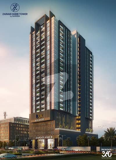Invest in timeless elegance at Zainab Habib Tower By Sawera, proudly built by OK Builders, located on Khalid Bin Waleed Road.