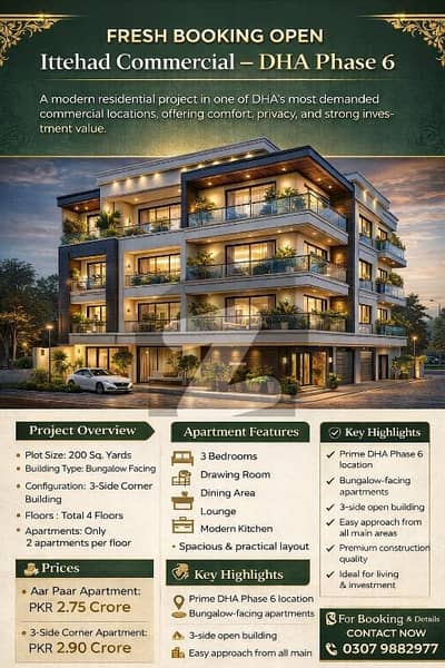 ڈی ایچ اے فیز 6 ڈی ایچ اے ڈیفینس,کراچی میں 3 کمروں کا 5 مرلہ فلیٹ 2.75 کروڑ میں برائے فروخت۔