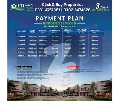 اتحاد ٹاؤن فیز 3 جیا باگا روڈ,لاہور میں 5 مرلہ رہائشی پلاٹ 53.5 لاکھ میں برائے فروخت۔